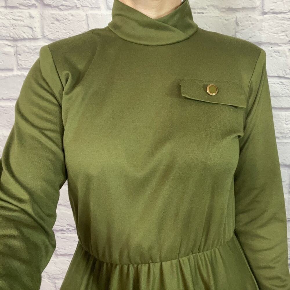 Vintage 80's Impromptu knit olive green midi dress - Picture 3 of 8